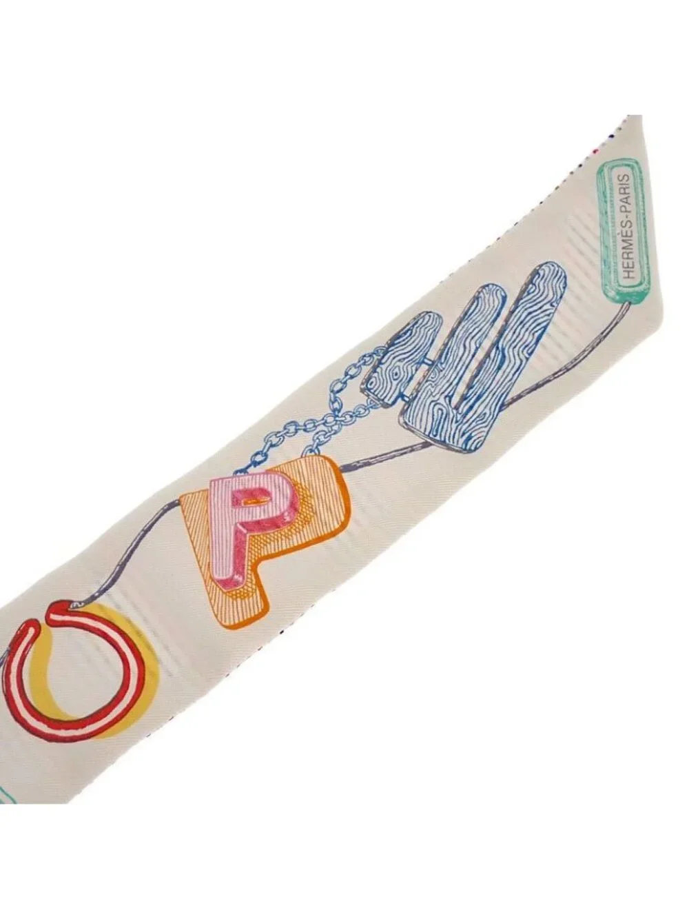 ★SOLD★ Hermes Twilly Pointier Chevaloscope Neon 04 Logo Scarf Silk White Rose - Picture 6 of 11
